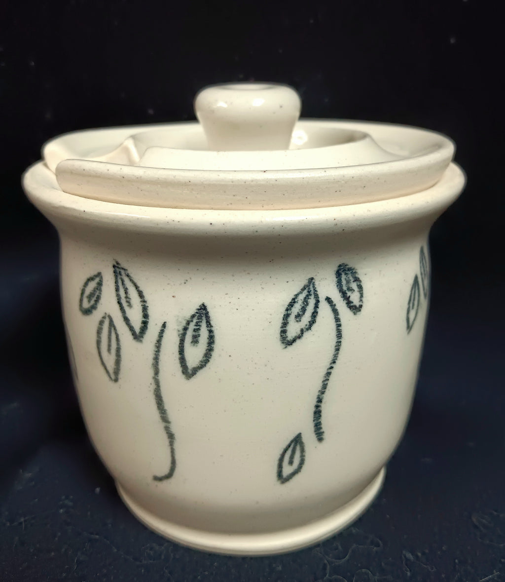 Lidded Pot with leaf/vine, 2